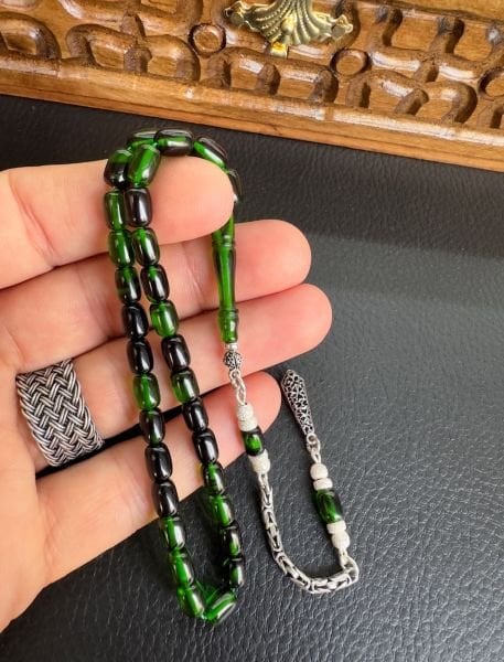 Yeşil Renk Sıkma Kehribar Tesbih