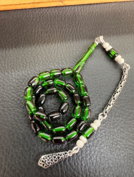 Yeşil Renk Sıkma Kehribar Tesbih