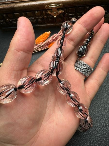 Badem Kesim Maskot(EFE) Model Kalem İşçilik Ateş Kehribar Tesbih