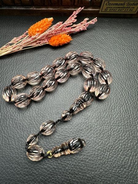 Badem Kesim Maskot(EFE) Model Kalem İşçilik Ateş Kehribar Tesbih