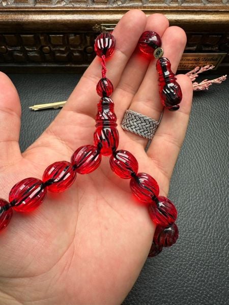 Badem Kesim Maskot(EFE) Model Kalem İşçilik Ateş Kehribar Tesbih