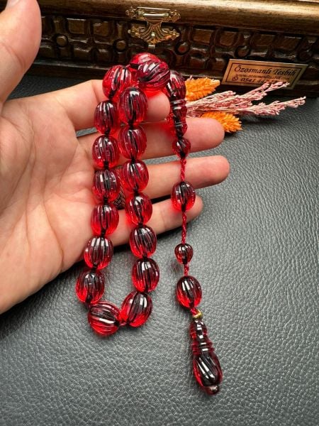 Badem Kesim Maskot(EFE) Model Kalem İşçilik Ateş Kehribar Tesbih