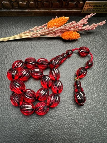 Badem Kesim Maskot(EFE) Model Kalem İşçilik Ateş Kehribar Tesbih