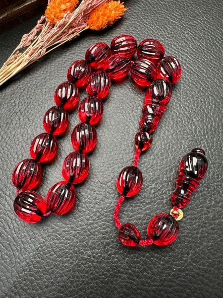 Badem Kesim Maskot(EFE) Model Kalem İşçilik Ateş Kehribar Tesbih