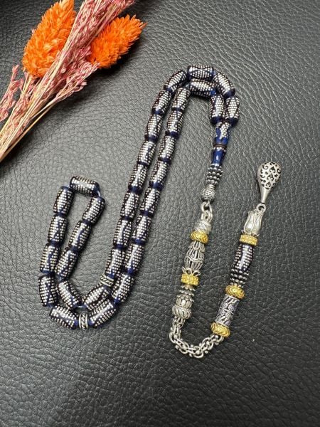 Kapsül Model Gümüş İşlemeli Ateş Kehribar Tesbih