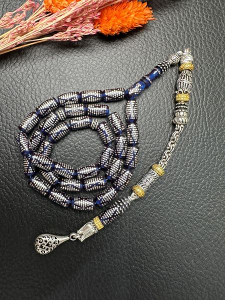 Kapsül Model Gümüş İşlemeli Ateş Kehribar Tesbih