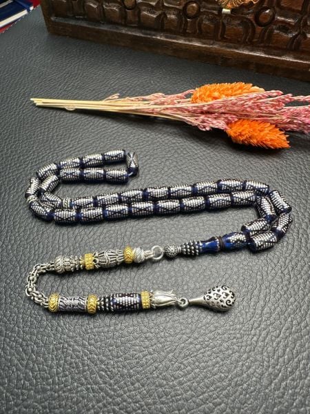 Kapsül Model Gümüş İşlemeli Ateş Kehribar Tesbih