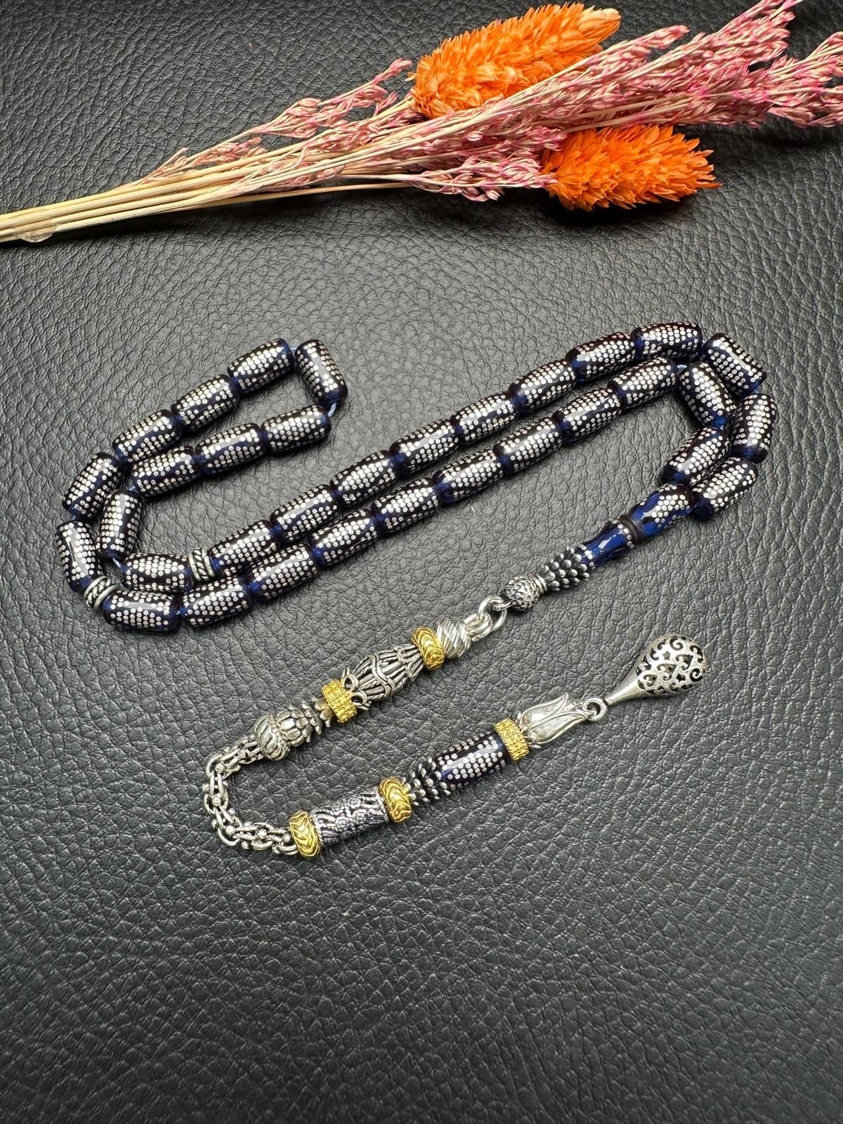 Kapsül Model Gümüş İşlemeli Ateş Kehribar Tesbih