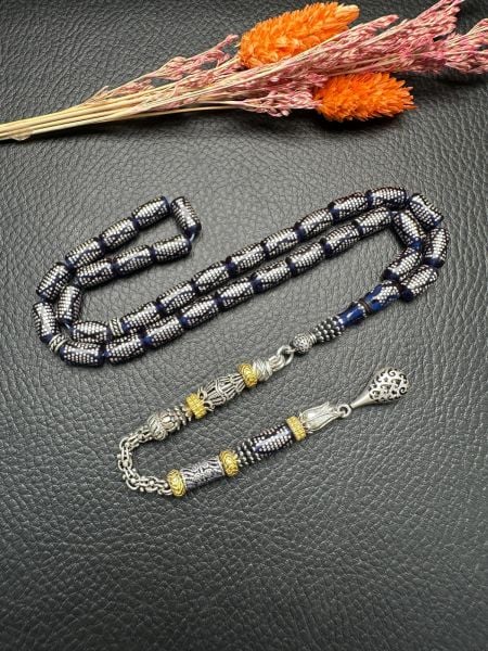 Kapsül Model Gümüş İşlemeli Ateş Kehribar Tesbih