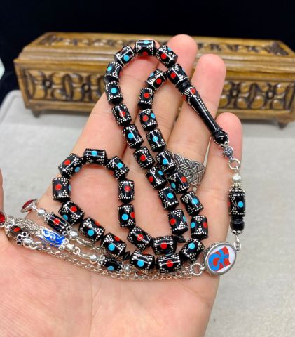 Kapsül Model Mercan Firuze ve Gümüş İşlemeli Kuka Tesbih