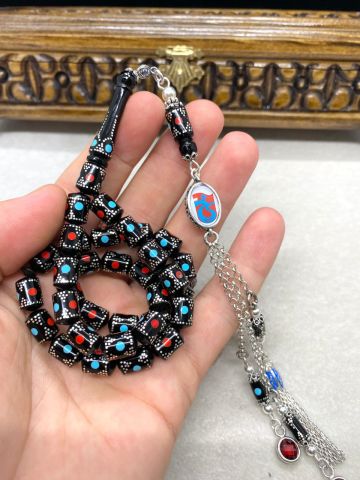 Kapsül Model Mercan Firuze ve Gümüş İşlemeli Kuka Tesbih