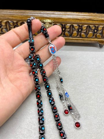 Kapsül Model Mercan Firuze ve Gümüş İşlemeli Kuka Tesbih