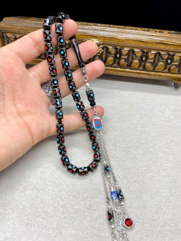 Kapsül Model Mercan Firuze ve Gümüş İşlemeli Kuka Tesbih