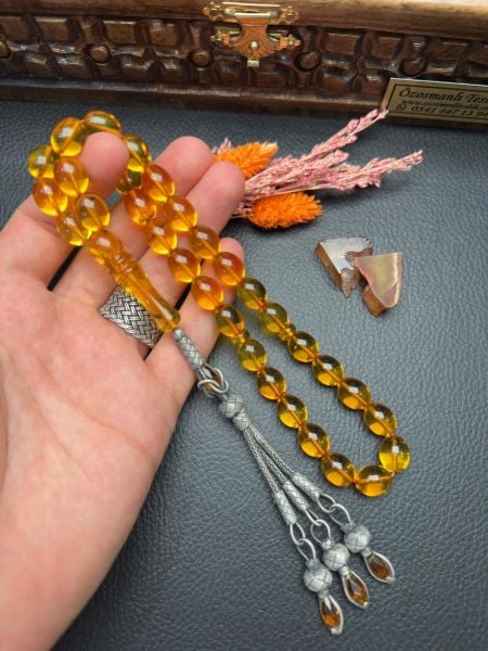 Rus Kaya Şeffaf Damla Kehribar Tesbih