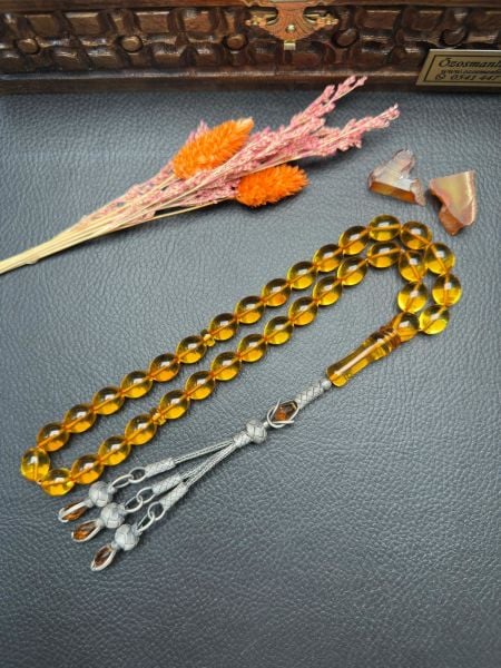 Rus Kaya Şeffaf Damla Kehribar Tesbih