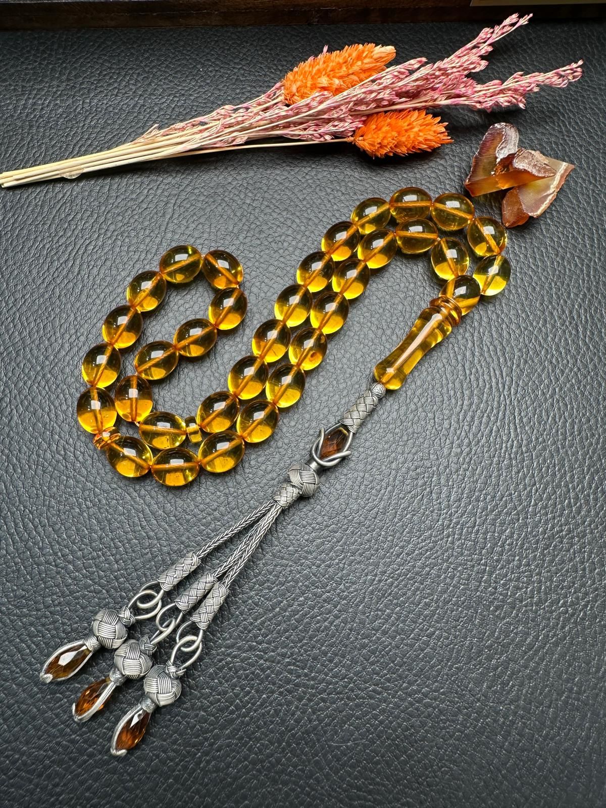 Rus Kaya Şeffaf Damla Kehribar Tesbih