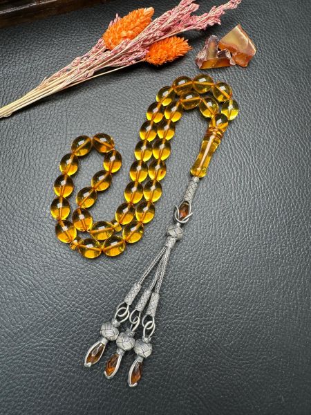 Rus Kaya Şeffaf Damla Kehribar Tesbih