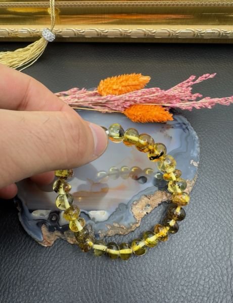 Fosilli Damla Kehribar Yetişkin Bileklik