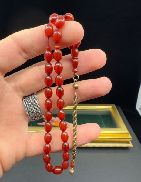 Beyzi Model Eski Osmanlı Sıkma Kehribar Tesbih