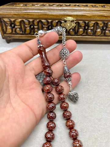 Küre Model Gümüş İşlemeli Kuka Tesbih