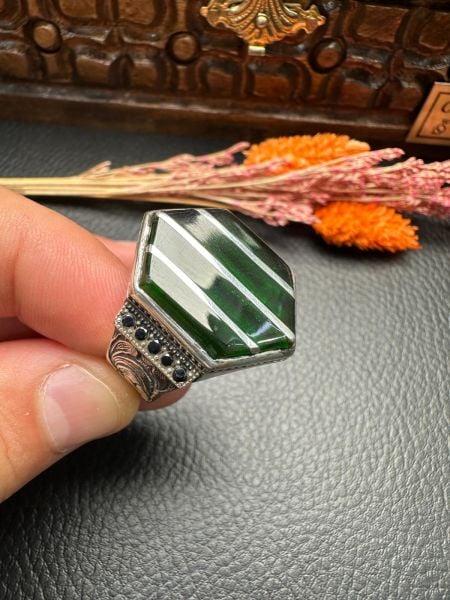 Gümüş Yarma Kehribar Gümüş Yüzük