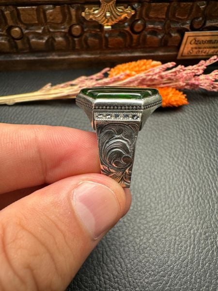 Gümüş Yarma Kehribar Gümüş Yüzük