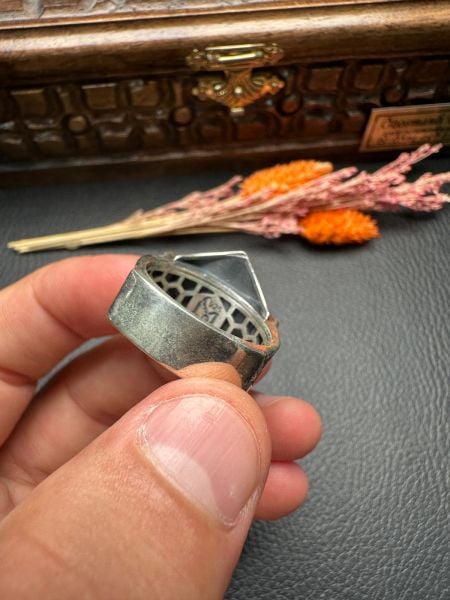 Gümüş Yarma Kehribar Gümüş Yüzük