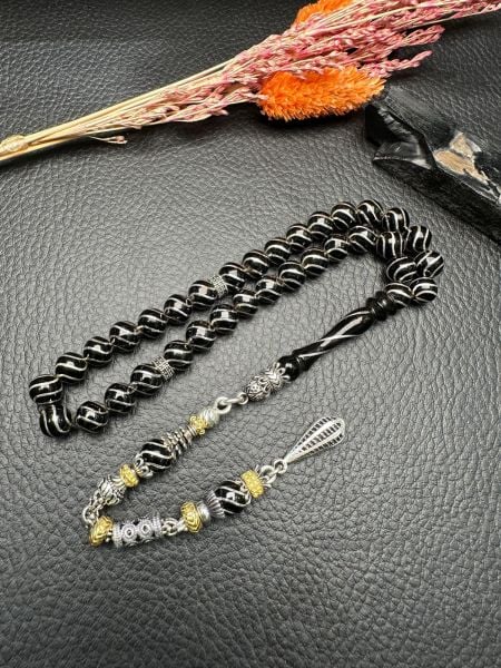 Küre Model Gümüş Yarma İşlemeli Erzurum Oltu Taşı Tesbih