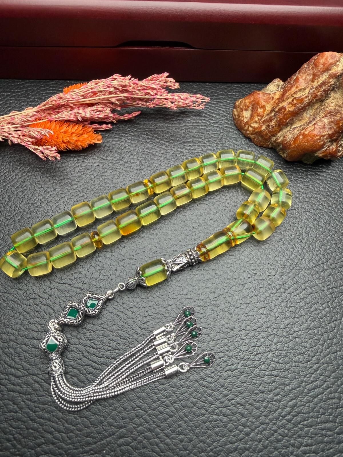 Şeffaf Rus Kaya Damla Kehribar Tesbih