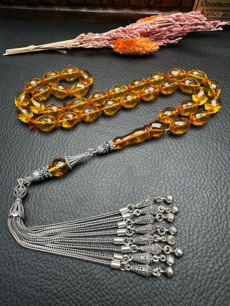 Faseta Kesim Şeffaf Damla Kehribar Tesbih