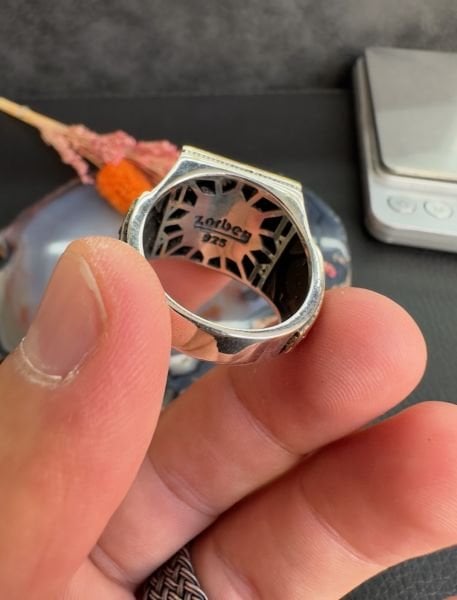 Zorbey Özel Seri Ayyıldız Tasarım Firuze İşleme Gümüş Erkek Yüzük