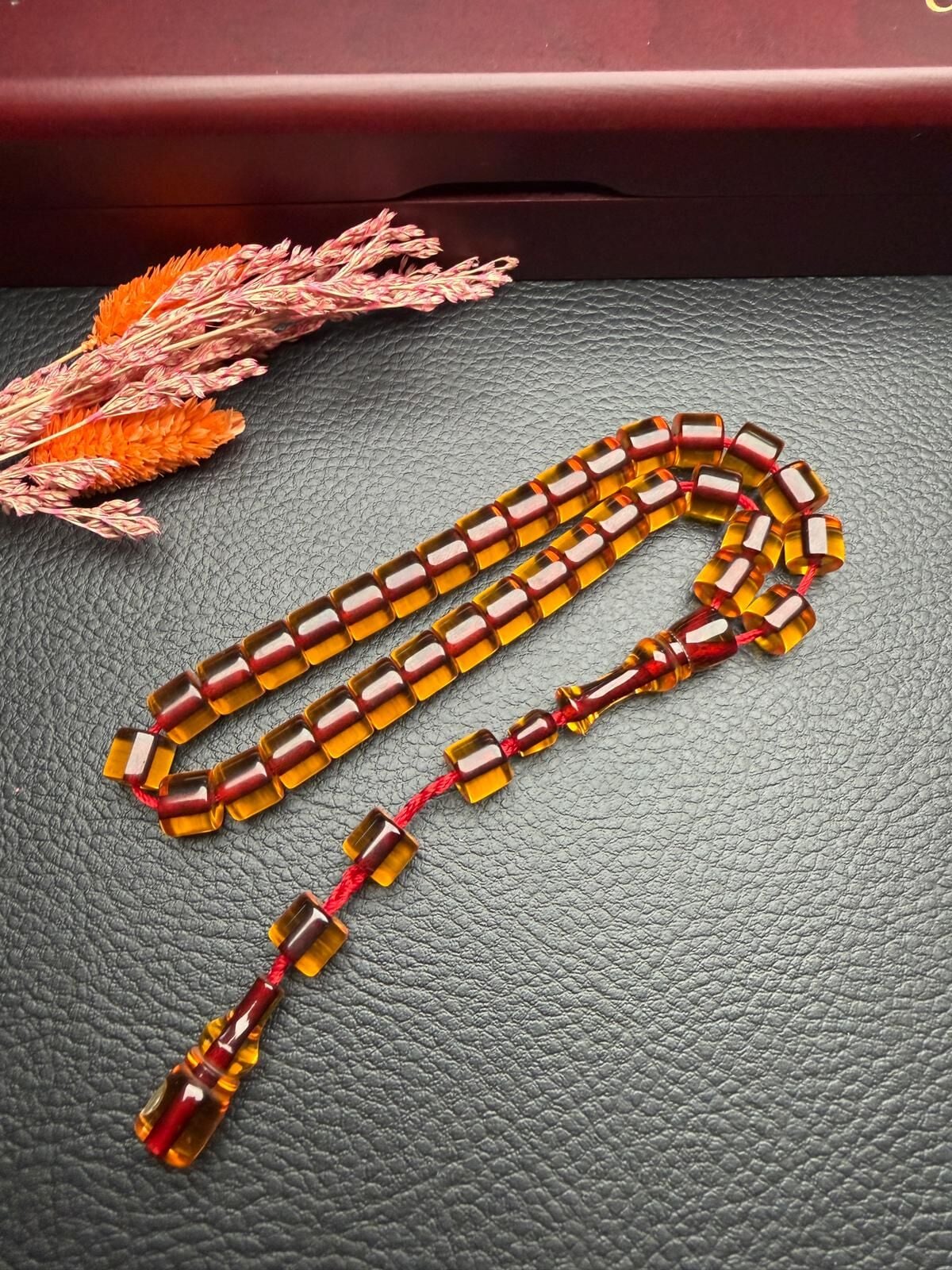 Basık Model Ateş Kehribar Tesbih