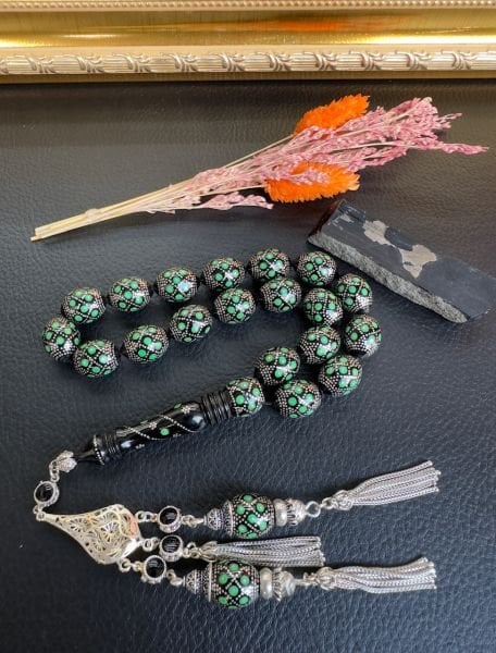 Beyzi Model Gümüş İşlemeli Erzurum Oltutaşı Tesbih