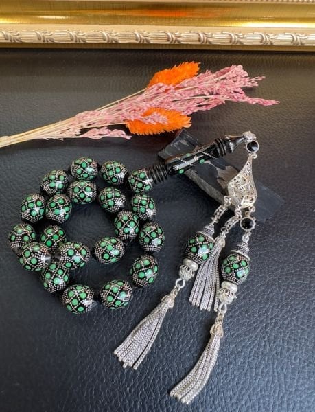 Beyzi Model Gümüş İşlemeli Erzurum Oltutaşı Tesbih