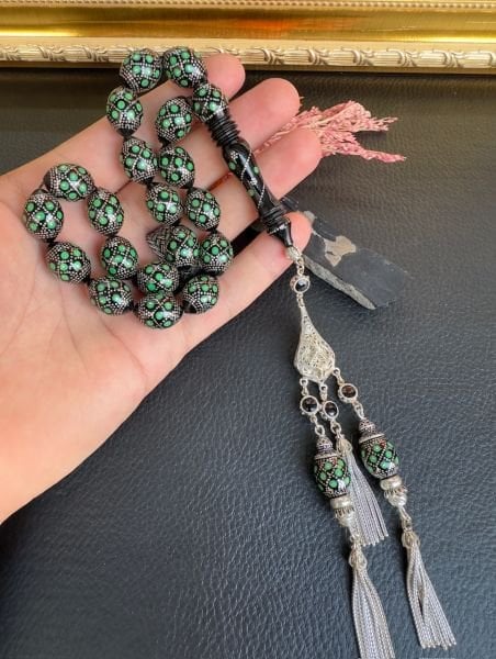 Beyzi Model Gümüş İşlemeli Erzurum Oltutaşı Tesbih