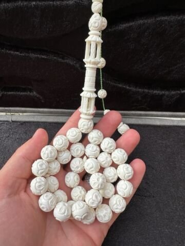 Küre Model Gül Oyma Deve Kemiği Tesbih