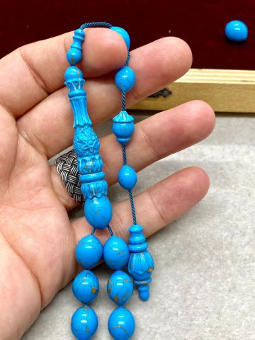 Beyzi Model Turkuaz Renk Ve Altın Renk Yaldızlı Arizona Firuze Tesbih