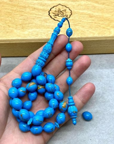 Beyzi Model Turkuaz Renk Ve Altın Renk Yaldızlı Arizona Firuze Tesbih