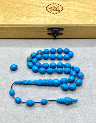 Beyzi Model Turkuaz Renk Ve Altın Renk Yaldızlı Arizona Firuze Tesbih