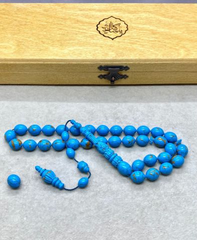 Beyzi Model Turkuaz Renk Ve Altın Renk Yaldızlı Arizona Firuze Tesbih