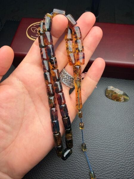 Dark Blue Kaya Dominik Damla Kehribar Tesbih