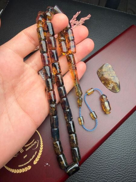 Dark Blue Kaya Dominik Damla Kehribar Tesbih