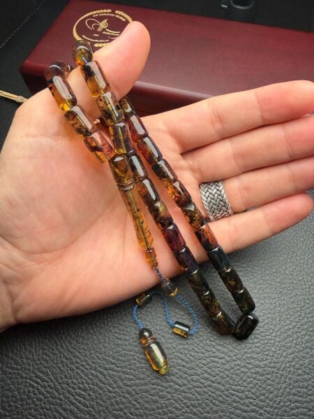 Dark Blue Kaya Dominik Damla Kehribar Tesbih