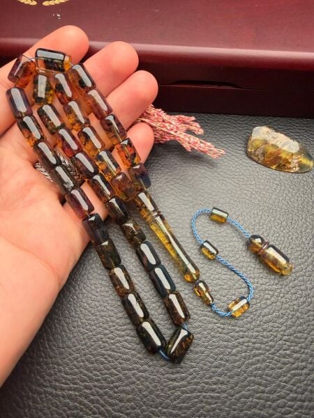 Dark Blue Kaya Dominik Damla Kehribar Tesbih