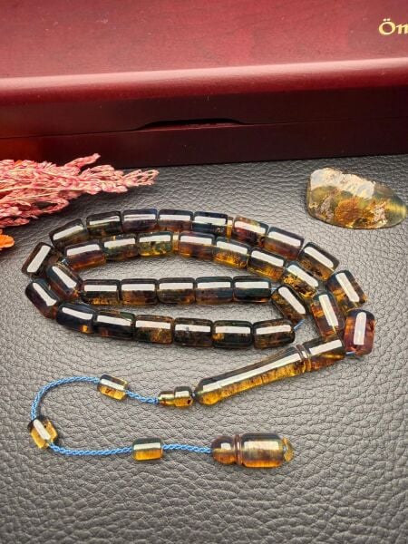 Dark Blue Kaya Dominik Damla Kehribar Tesbih