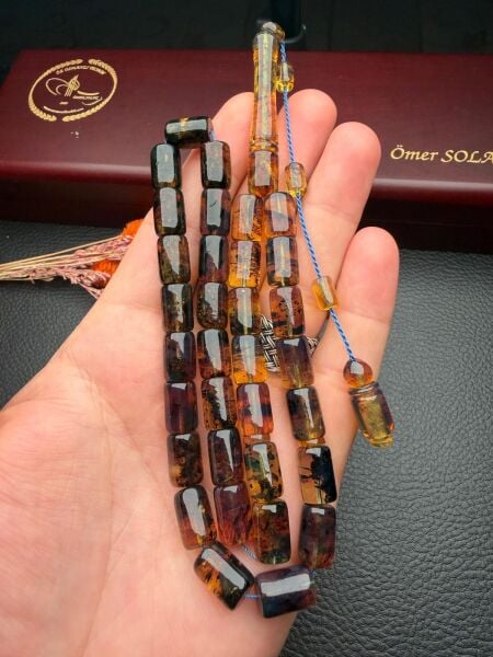 Dark Blue Kaya Dominik Damla Kehribar Tesbih