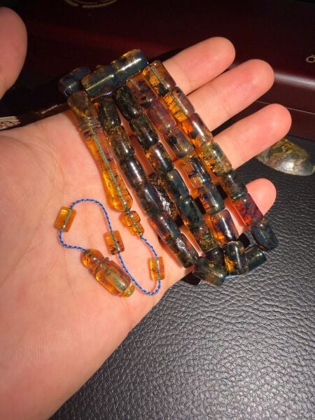 Dark Blue Kaya Dominik Damla Kehribar Tesbih