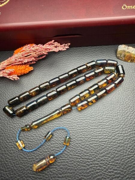 Dark Blue Kaya Dominik Damla Kehribar Tesbih