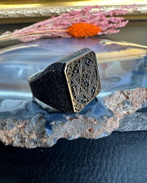 Özel Süleyman Mührü Tasarım Gümüş Yüzük