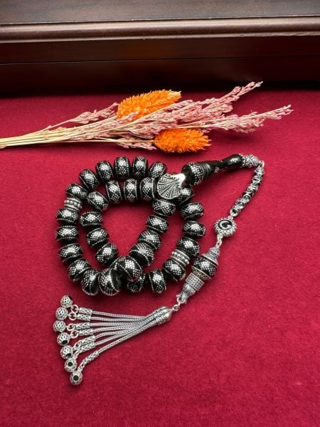 Teker Model Gümüş İşleme Rus Gürcistan Taşı Tesbih